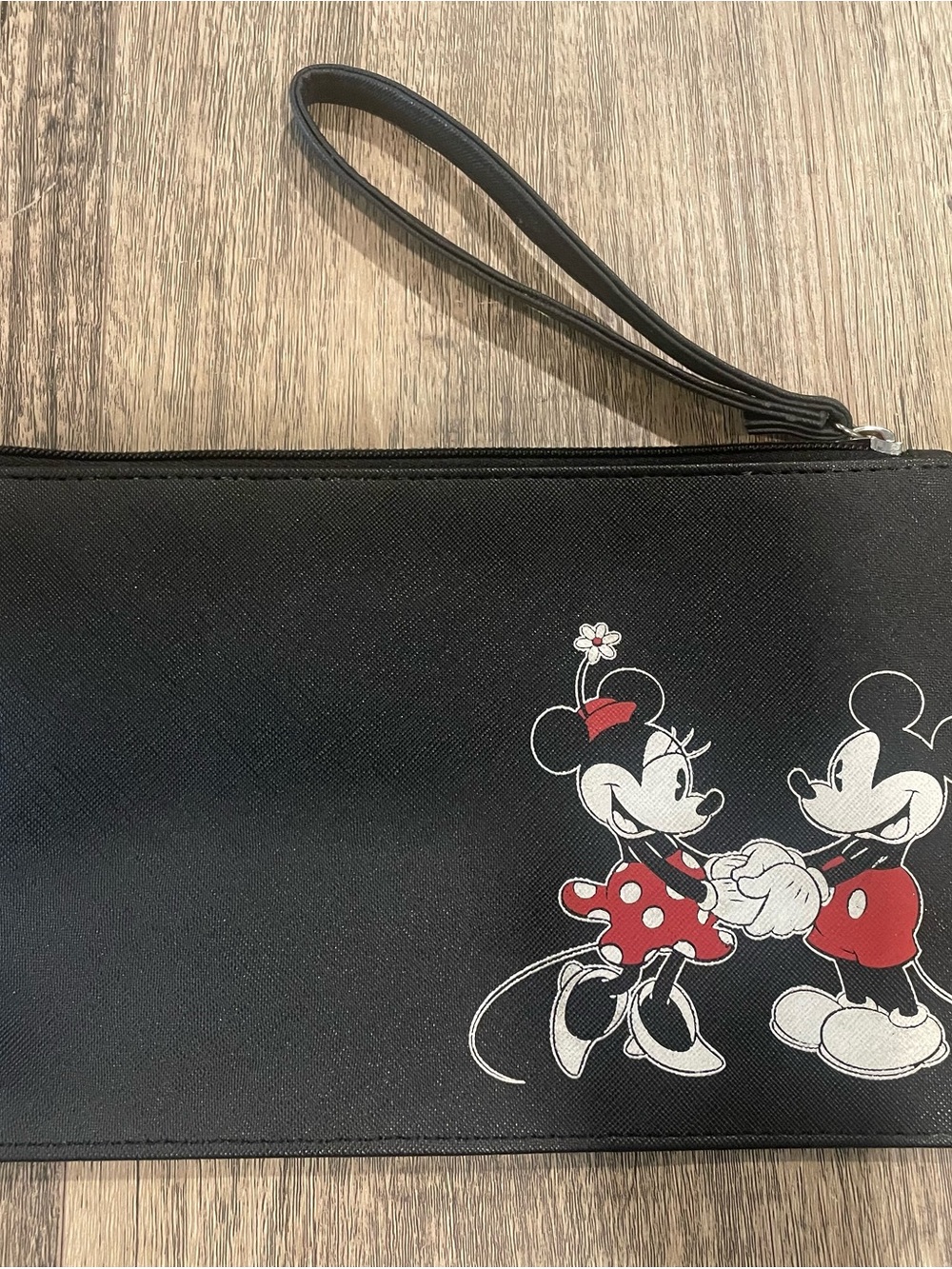 Disney Black Wristlet Pouch with Red and White Minnie & Mickey Graphic